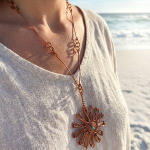 Handcrafted Copper Wire Daisy Pendant Necklace